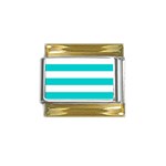 Horizontal Stripes - White and Cyan Gold Trim Italian Charm (9mm)