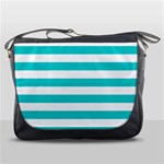 Horizontal Stripes - White and Cyan Messenger Bag