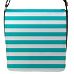 Horizontal Stripes - White and Cyan Flap Closure Messenger Bag (S)