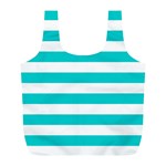Horizontal Stripes - White and Cyan Full Print Recycle Bag (L)