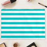 Horizontal Stripes - White and Cyan Cosmetic Bag (XXL)