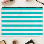 Horizontal Stripes - White and Cyan Cosmetic Bag (XXXL)