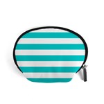 Horizontal Stripes - White and Cyan Accessory Pouch (Small)