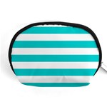Horizontal Stripes - White and Cyan Accessory Pouch (Medium)