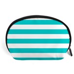 Horizontal Stripes - White and Cyan Accessory Pouch (Large)