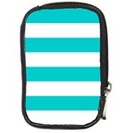 Horizontal Stripes - White and Cyan Compact Camera Leather Case