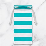 Horizontal Stripes - White and Cyan Jewelry Bag