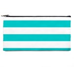 Horizontal Stripes - White and Cyan Pencil Case