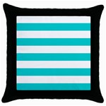 Horizontal Stripes - White and Cyan Throw Pillow Case (Black)
