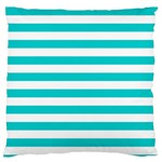 Horizontal Stripes - White and Cyan Large Cushion Case (Two Sides)