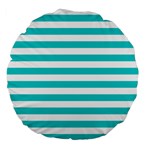 Horizontal Stripes - White and Cyan Large 18  Premium Flano Round Cushion
