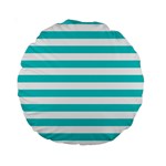 Horizontal Stripes - White and Cyan Standard 15  Premium Round Cushion