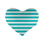Horizontal Stripes - White and Cyan Standard 16  Premium Heart Shape Cushion