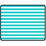 Horizontal Stripes - White and Cyan Fleece Blanket (Medium) (One Side)