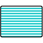 Horizontal Stripes - White and Cyan Double Sided Fleece Blanket (Large) (Two Sides)