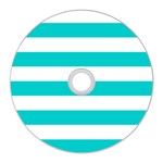 Horizontal Stripes - White and Cyan CD Wall Clock