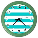Horizontal Stripes - White and Cyan Color Wall Clock