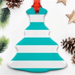 Horizontal Stripes - White and Cyan Ornament (Christmas Tree)