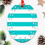 Horizontal Stripes - White and Cyan Ornament (Bell) Ornament (Oval Filigree)