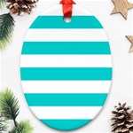 Horizontal Stripes - White and Cyan Oval Ornament (Two Sides)