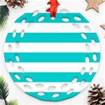 Horizontal Stripes - White and Cyan Ornament (Round Filigree)