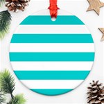 Horizontal Stripes - White and Cyan Ornament (Round)