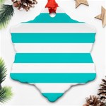 Horizontal Stripes - White and Cyan Ornament (Snowflake)