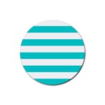 Horizontal Stripes - White and Cyan Rubber Coaster (Round)