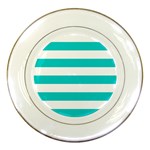 Horizontal Stripes - White and Cyan Porcelain Plate