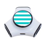 Horizontal Stripes - White and Cyan Portable USB Hub (One Side)