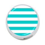 Horizontal Stripes - White and Cyan 4-Port USB Hub (One Side)