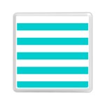 Horizontal Stripes - White and Cyan Memory Card Reader with Storage (Square)