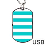Horizontal Stripes - White and Cyan Dog Tag USB Flash (Two Sides)