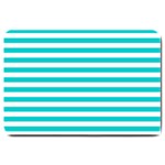 Horizontal Stripes - White and Cyan Large Doormat