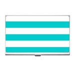 Horizontal Stripes - White and Cyan Business Card Holder