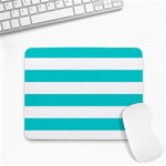 Horizontal Stripes - White and Cyan Small Mousepad