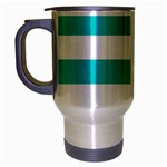Horizontal Stripes - White and Cyan Travel Mug (Silver Gray)