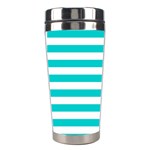 Horizontal Stripes - White and Cyan Stainless Steel Travel Tumbler