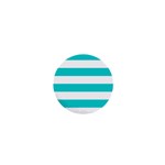 Horizontal Stripes - White and Cyan 1  Mini Button