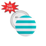 Horizontal Stripes - White and Cyan 1.75  Button (100 pack)