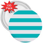 Horizontal Stripes - White and Cyan 3  Button (100 pack)