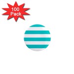 Horizontal Stripes - White and Cyan 1  Mini Magnet (100 pack)