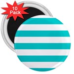 Horizontal Stripes - White and Cyan 3  Magnet (10 pack)