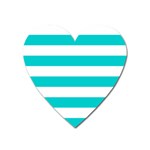 Horizontal Stripes - White and Cyan Magnet (Heart)