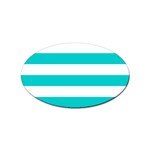 Horizontal Stripes - White and Cyan Sticker Oval (10 pack)