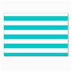 Horizontal Stripes - White and Cyan Postcard 5  x 7 