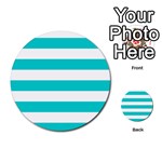Horizontal Stripes - White and Cyan Multi-purpose Cards (Round)