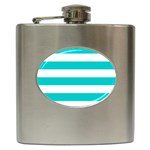 Horizontal Stripes - White and Cyan Hip Flask (6 oz)
