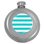 Horizontal Stripes - White and Cyan Hip Flask (5 oz)