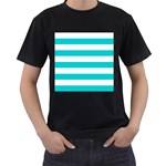 Horizontal Stripes - White and Cyan Men s T-Shirt (Black)